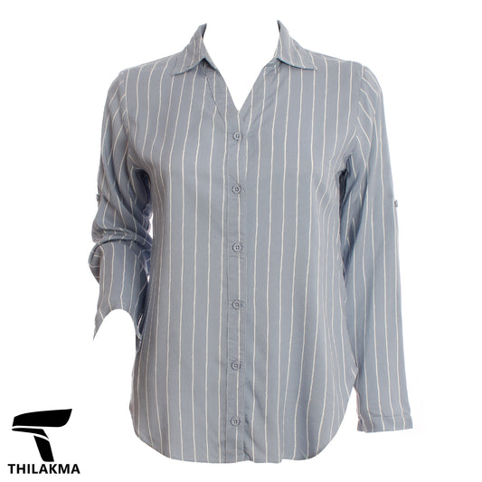Ladies Stipe Shirt Blouse / Button Up Formal Top
