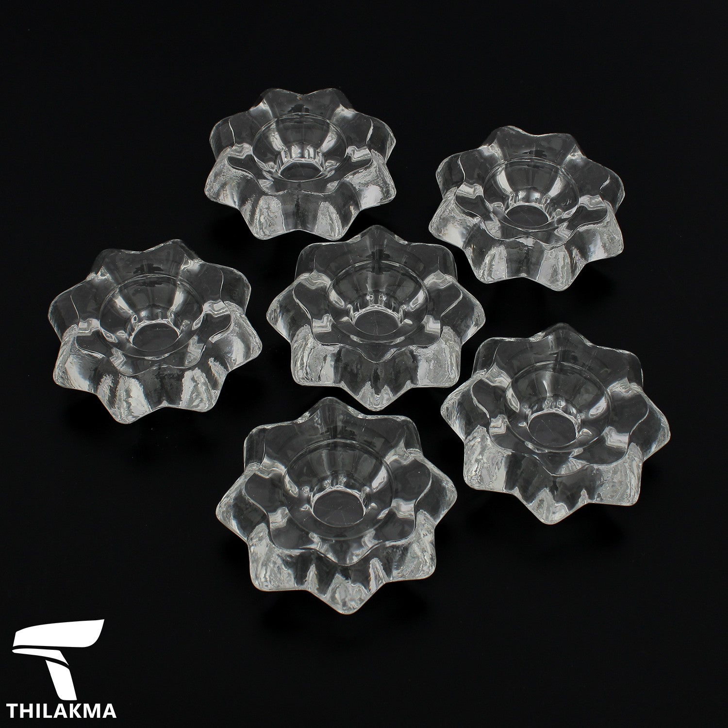 Glass Flower Shaped Tea Candle Holder Set