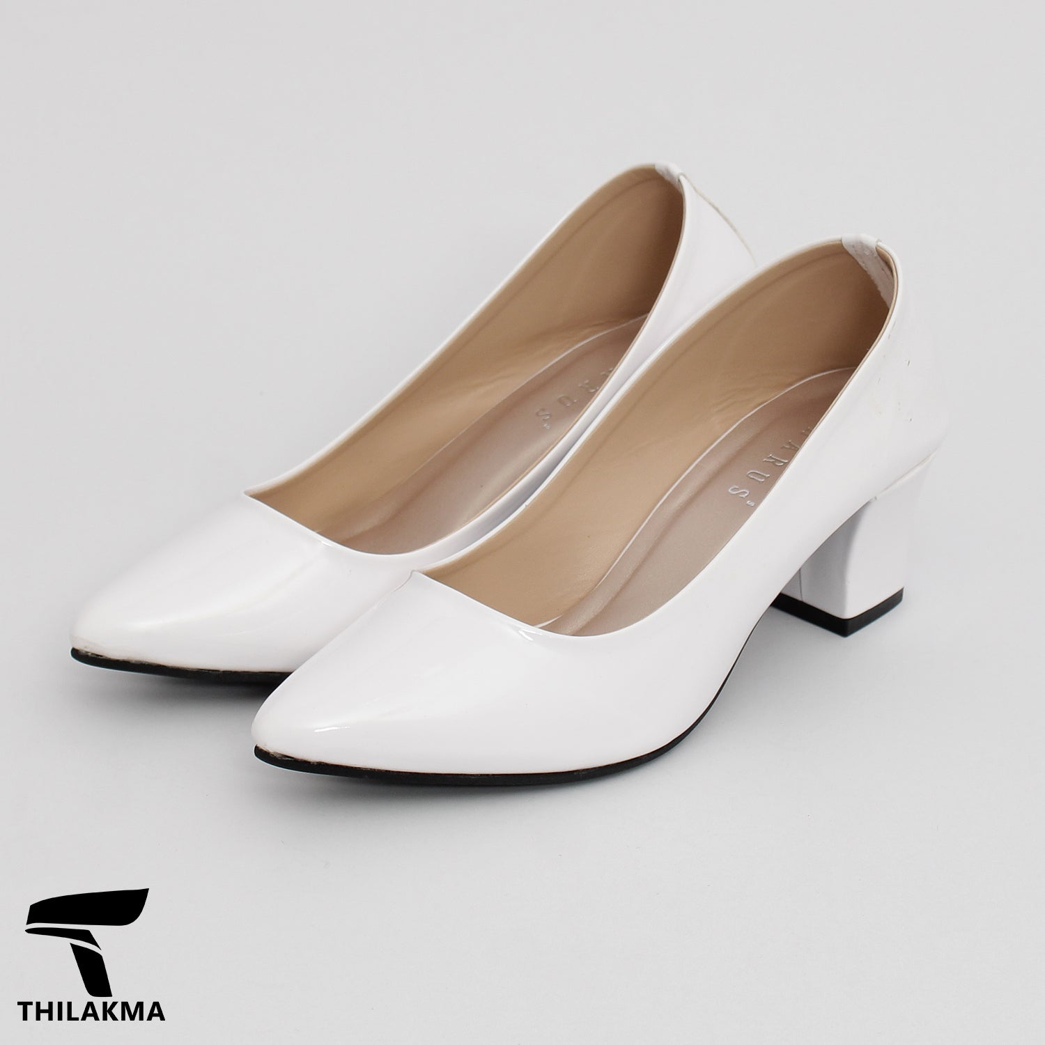 Ladies Block Heel White Shoe