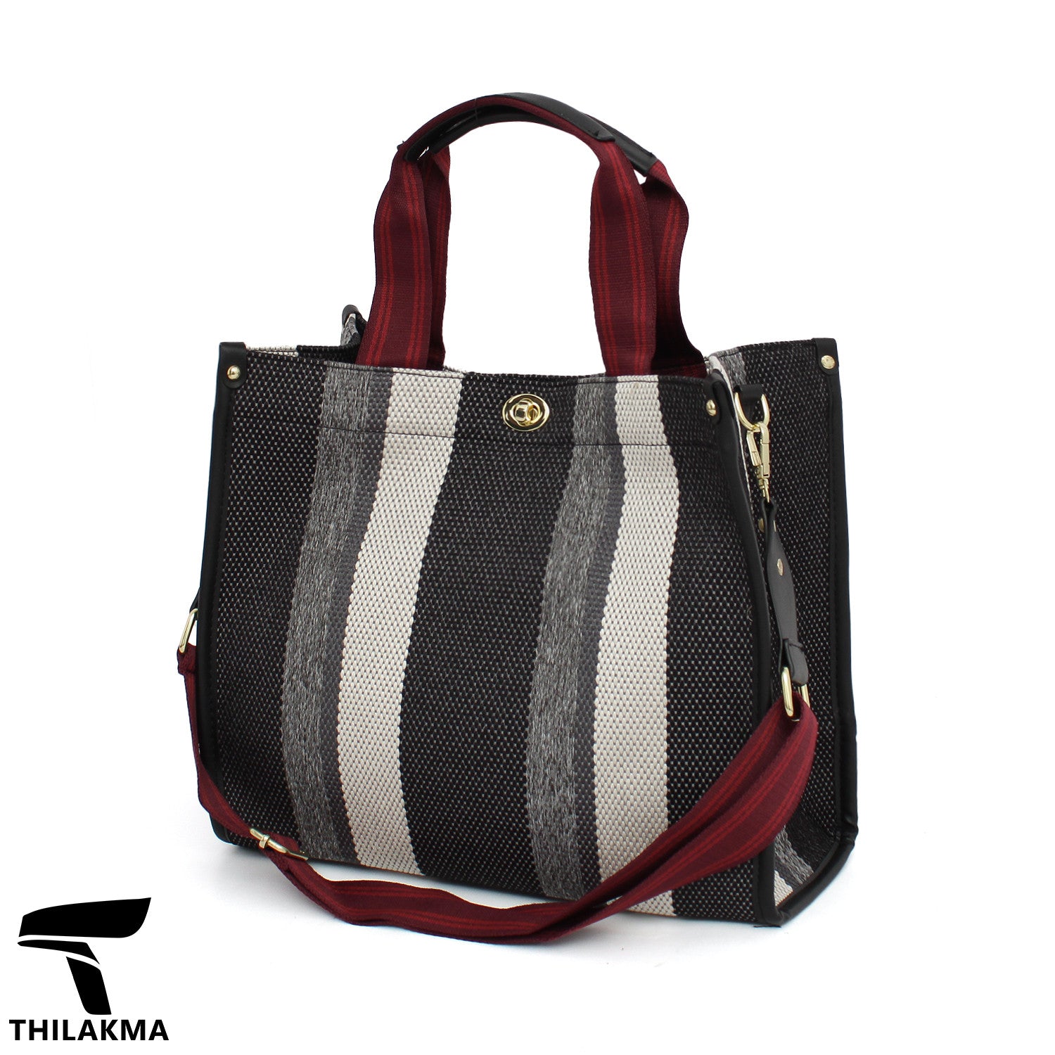 Stripe Shoulder Bag with Adjustable Strap