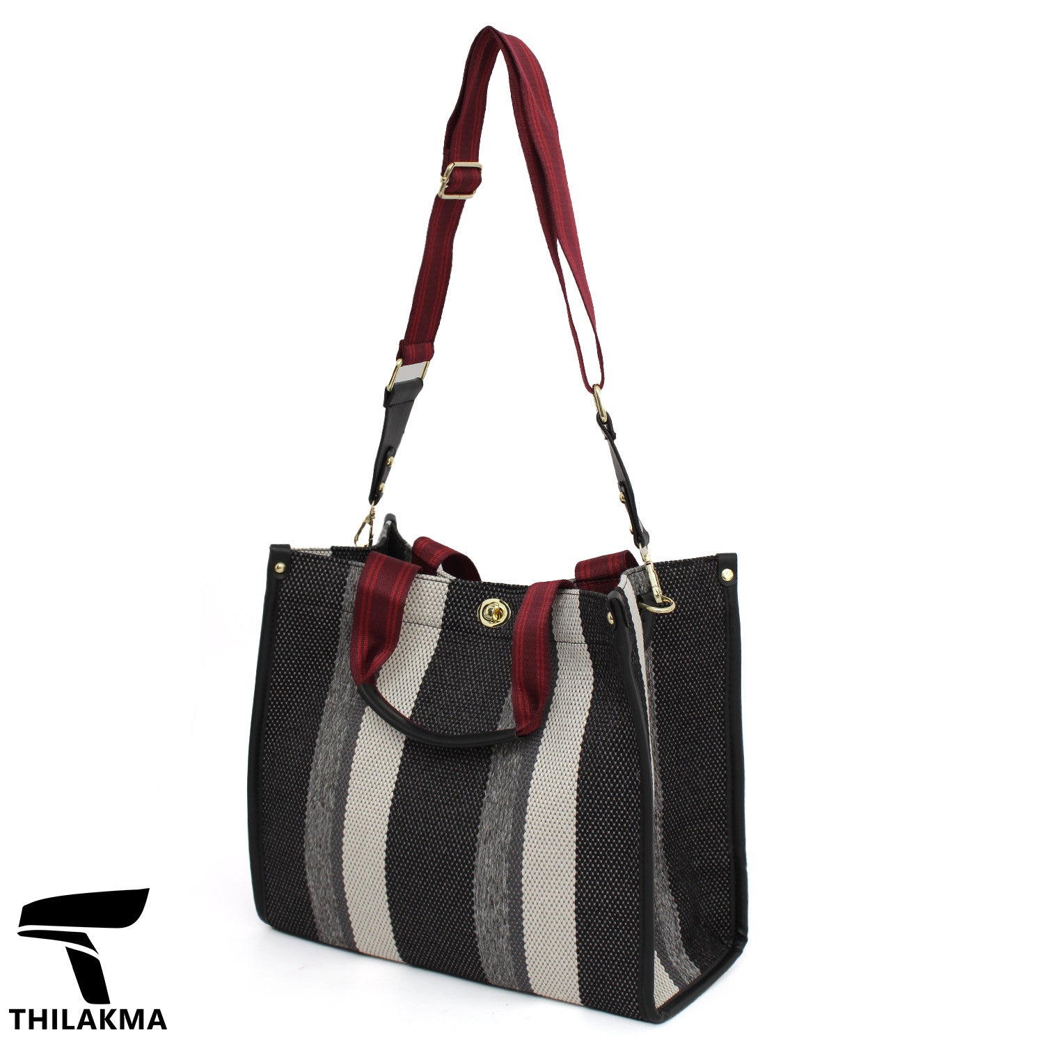 Stripe Shoulder Bag with Adjustable Strap