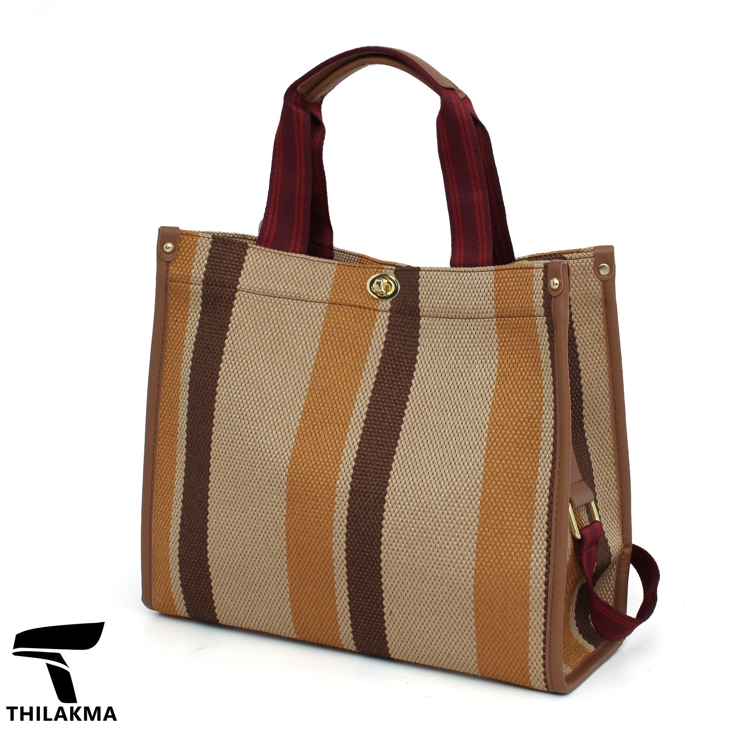 Stripe Shoulder Bag with Adjustable Strap