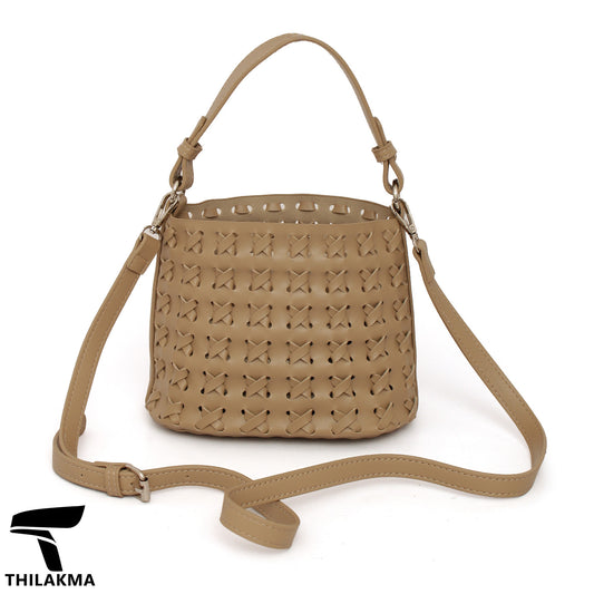 Stylish Solid Color Woven Bucket Bag
