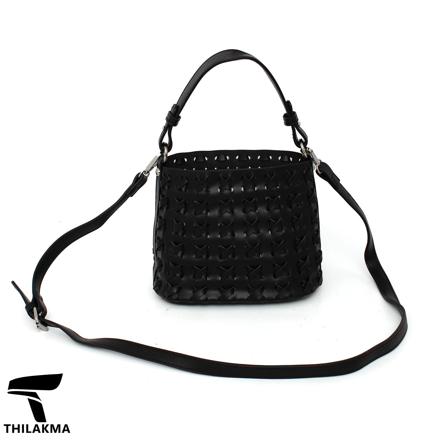 Stylish Solid Color Woven Bucket Bag