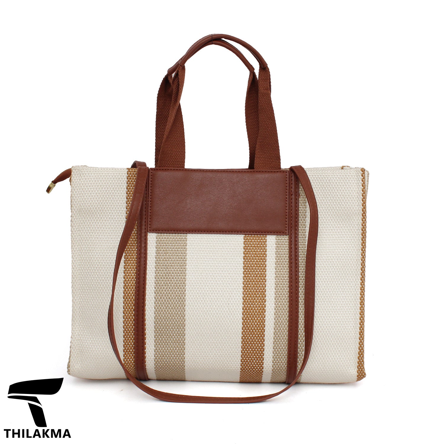 Stripe Shoulder Bag with Adjustable Strap