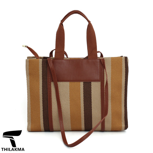 Stripe Shoulder Bag with Adjustable Strap