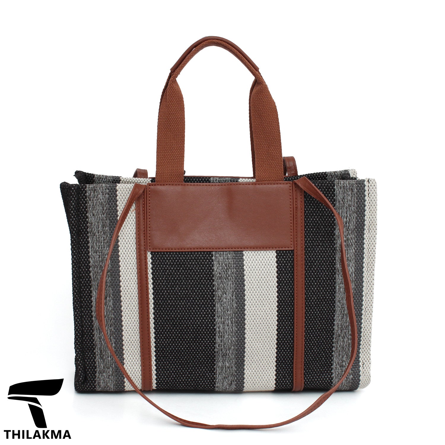 Stripe Shoulder Bag with Adjustable Strap