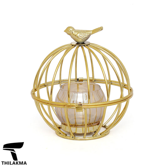 Gold Bird Cage Shaped Candle Holder