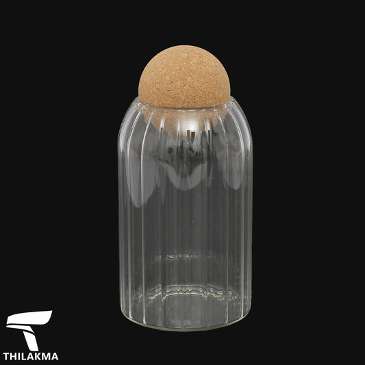 Rib Glass Jar with  Cork Ball Lid - 750ml