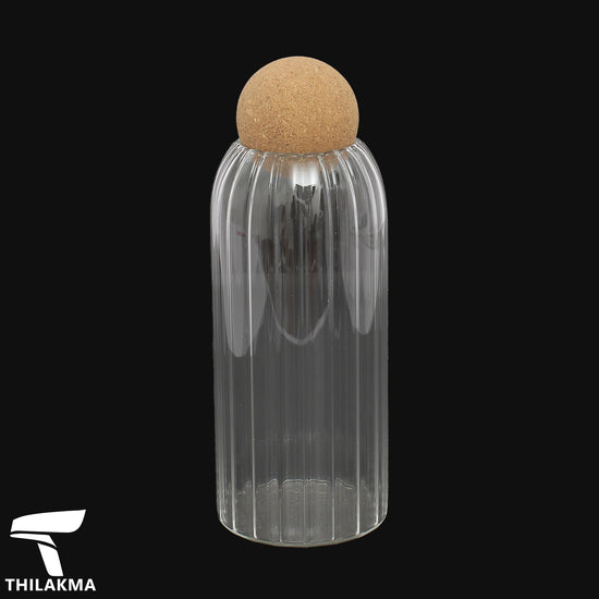 Rib Glass Jar with  Cork Ball Lid - 1000ml