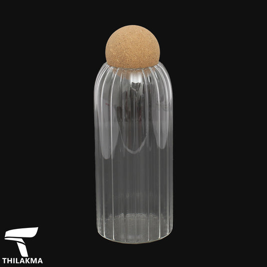 Rib Glass Jar with  Cork Ball Lid - 1000ml