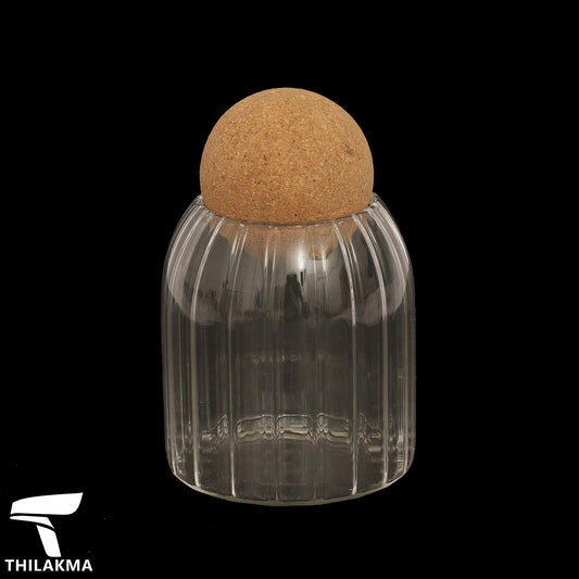 Rib Glass Jar with Cork Ball Lid- 450ml
