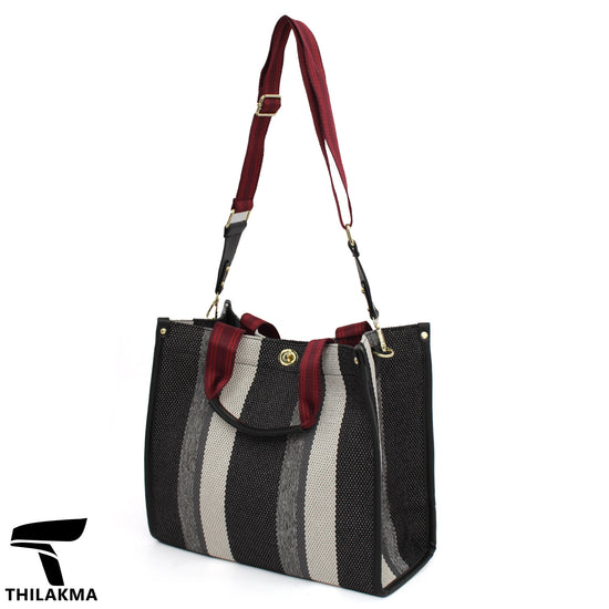 Stripe Shoulder Bag with Adjustable Strap