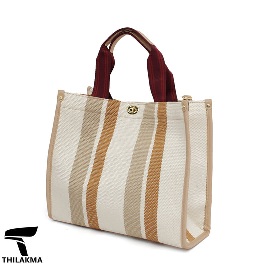 Stripe Shoulder Bag with Adjustable Strap