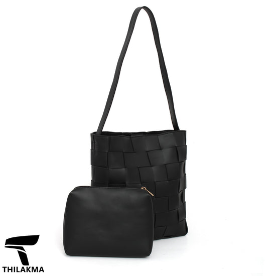 Stylish Woven Shoulder Bag with Pouch