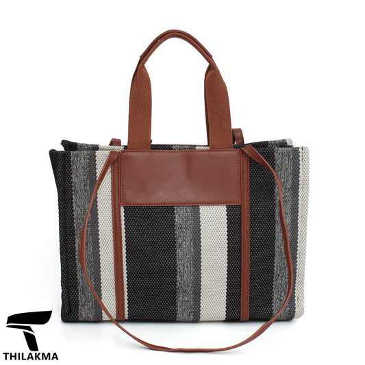Stripe Shoulder Bag with Adjustable Strap