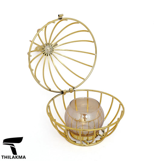 Gold Bird Cage Shaped Candle Holder